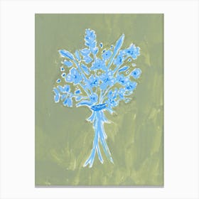 Blue Bouquet on Moss Canvas Print