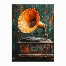 Vintage Gramophone With Textured Brushstrokes In Warm Tones Canvas Print