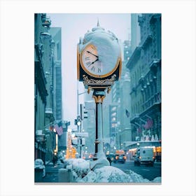 Clock In The Snow Canvas Print