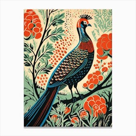 Vintage Bird Linocut Pheasant 8 Canvas Print