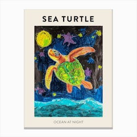 Sea Turtle At Night Crayon Poster 2 Canvas Print