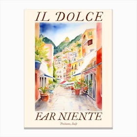 Il Dolce Far Niente Positano, Italy Watercolour Streets 1 Poster Canvas Print
