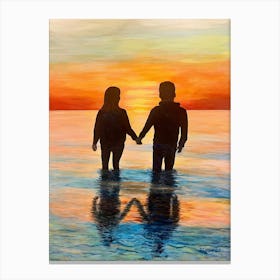 Couple Holding Hands At Sunset Canvas Print