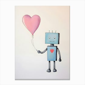 Robot With Heart Balloon Canvas Print