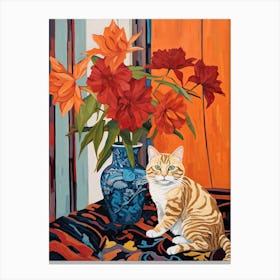 Lily Flower Vase And A Cat, A Painting In The Style Of Matisse 3 Canvas Print