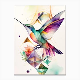 Hummingbird And Geometric Shapes Cute Neon Canvas Print