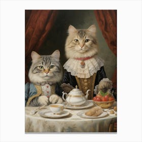 Two Cats At A Medieval Afternoon Tea 3 Canvas Print