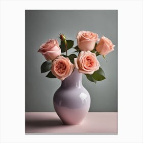 A Vase Of Pink Roses 15 Canvas Print