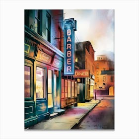 Barber Shop At Night, Anime Art Lofi Canvas Print