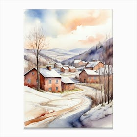 Watercolor Winter Village 1 Canvas Print