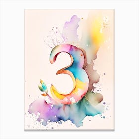 3, Number, Education Storybook Watercolour 2 Canvas Print
