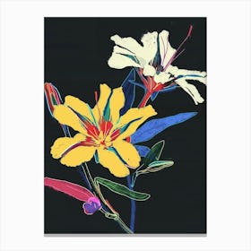 Neon Flowers On Black Evening Primrose 2 Canvas Print