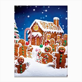 Gingerbread Men Engage In A Frolicsome Gathering Amid A Winter Wonderland Adorned With Candy Canes A Canvas Print