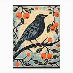 Vintage Bird Linocut Cowbird 6 Canvas Print