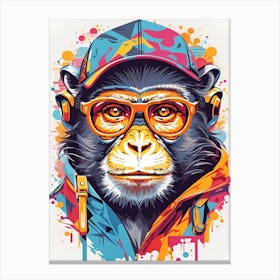 Colorful Cute Monkey Wearing Hat And Glasses Canvas Print