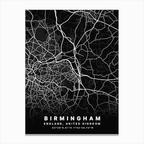 Birmingham England Black Map Canvas Print