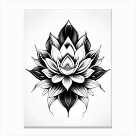 Lotus Flower, Symbol, Third Eye Simple Black & White Illustration 2 Canvas Print