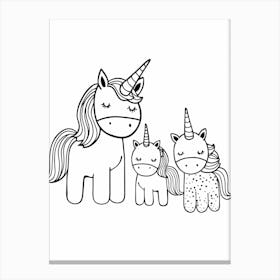 Minimalist Black & White Unicorn Doodle 1 Canvas Print