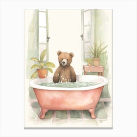 Teddy Bear Painting On A Bathtub Watercolour 5 Canvas Print
