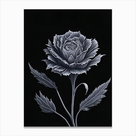 A Carnation In Black White Line Art Vertical Composition 14 Canvas Print
