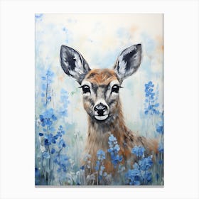 Deer In Blue Flowers 1 Canvas Print