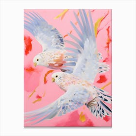 Pink Ethereal Bird Painting Budgerigar 1 Canvas Print
