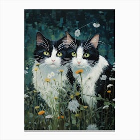 Two Cats In Daisies 1 Canvas Print