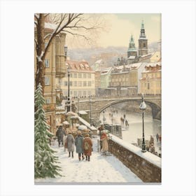 Vintage Winter Illustration Prague Czech Republic 2 Canvas Print