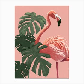 Jamess Flamingo And Monstera Deliciosa Boho Print 2 Canvas Print