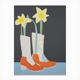 A Painting Of Cowboy Boots With Daffodil Flowers, Pop Art Style 5 Canvas Print