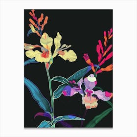 Neon Flowers On Black Snapdragon 2 Canvas Print