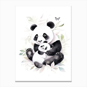 Panda And Baby Watercolour Illustration 1 Canvas Print