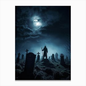 Death Fear Rising Full Fog Gravestone Dark Night Evil Background Holiday Horror Undead (16) Canvas Print