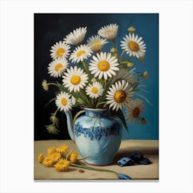 Daisies In A Blue Vase 2 Canvas Print