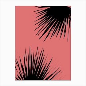 Coral black palm leaves 1 Canvas Print