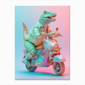 Pastel Toy Dinosaur On A Moped 1 Canvas Print