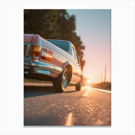 Vintage Car On The Road At Sunset Canvas Print