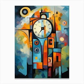 Clock Tower 1, Abstract Vibrant Colorful Modern Cubism Style Canvas Print