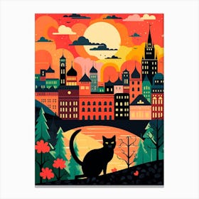 Moscow, Russia Skyline With A Cat 1 Canvas Print