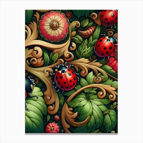 Ladybugs And Flowers Canvas Print