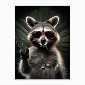 A Bahamian Raccoon Doing Peace Sign Wearing Sunglasses 5 Canvas Print