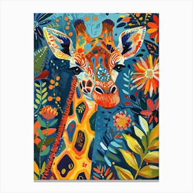 Colourful Giraffe With Flowers 5 Canvas Print