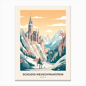 Vintage Winter Travel Poster Schloss Neuschwanstein Germany 2 Canvas Print