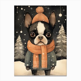 Boston Terrier In Winter Canvas Print