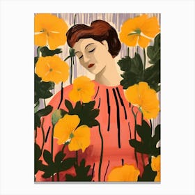 Woman With Autumnal Flowers Hollyhock 1 Canvas Print