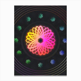 Neon Geometric Glyph in Pink and Yellow Circle Array on Black n.0199 Canvas Print