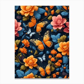 Ai Generated Seamless Pattern With Flowers And Butterflies Canvas Print