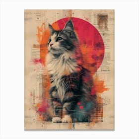 Majestic Cat, Abstract Collage In Monoprint Splashed Colors Canvas Print