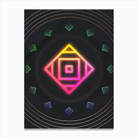 Neon Geometric Glyph in Pink and Yellow Circle Array on Black n.0440 Canvas Print