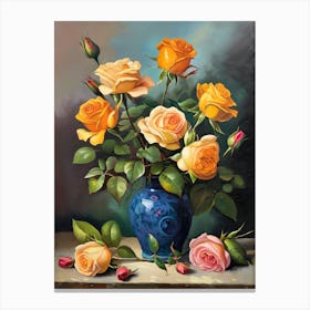 Roses In A Blue Vase Canvas Print